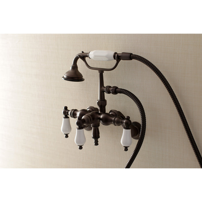 Kingston Brass AE421T5 Aqua Vintage 3-3/8 Inch Adjustable Wall Mount Clawfoot Tub Faucet with Hand Shower, Oil Rubbed Bronze