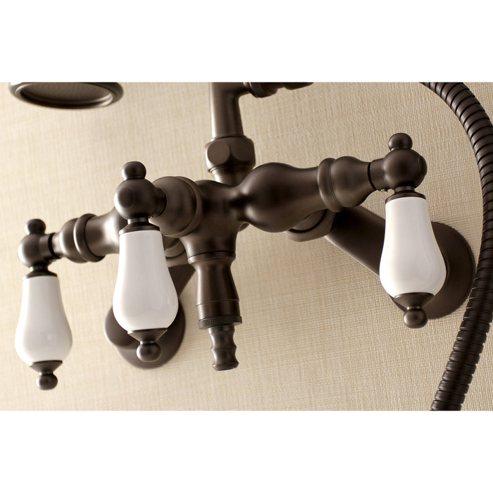 Kingston Brass AE421T5 Aqua Vintage 3-3/8 Inch Adjustable Wall Mount Clawfoot Tub Faucet with Hand Shower, Oil Rubbed Bronze