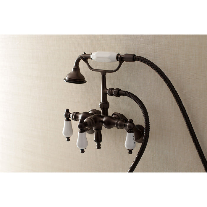 Kingston Brass AE423T5 Aqua Vintage 3-3/8 Inch Adjustable Wall Mount Clawfoot Tub Faucet with Hand Shower, Oil Rubbed Bronze