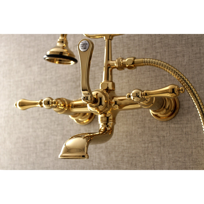 Kingston Brass AE551T2 Aqua Vintage 7-Inch Wall Mount Tub Faucet with Hand Shower, Polished Brass