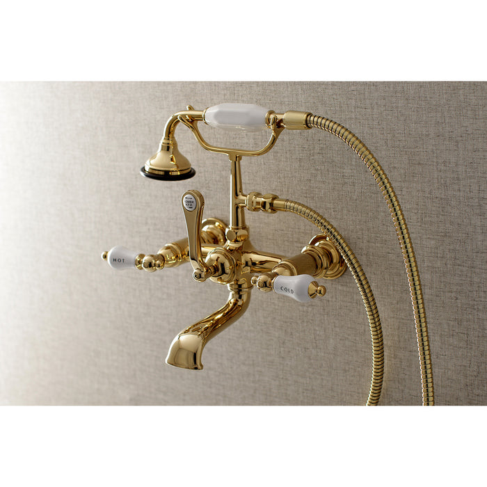 Kingston Brass AE555T2 Aqua Vintage 7-Inch Wall Mount Tub Faucet with Hand Shower, Polished Brass