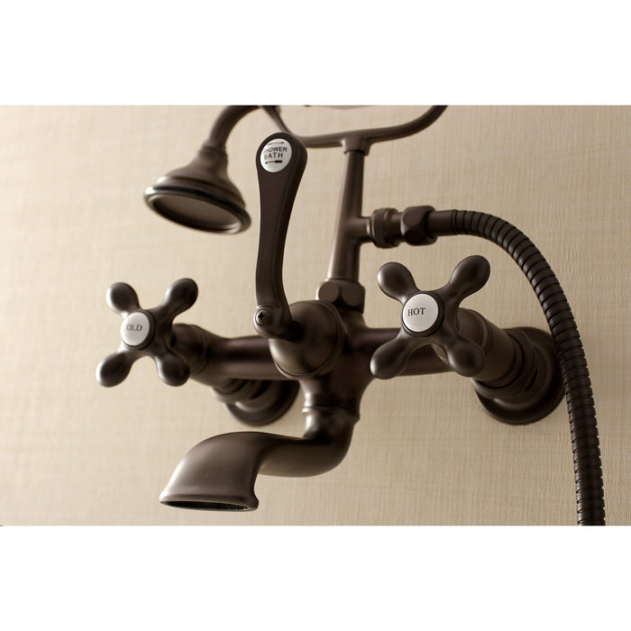 Kingston Brass AE557T5 Aqua Vintage 7-Inch Wall Mount Tub Faucet with Hand Shower, Oil Rubbed Bronze