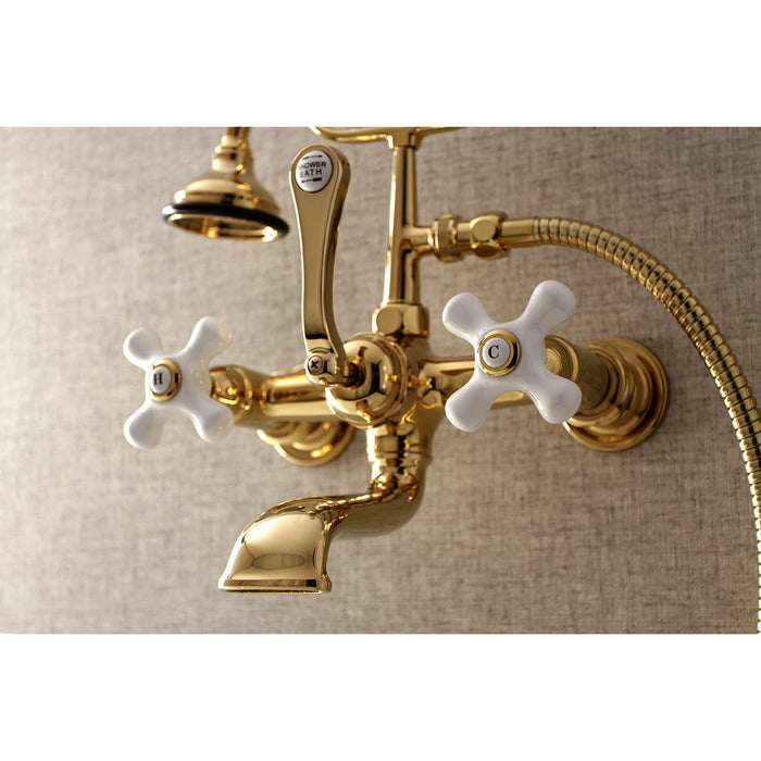 Kingston Brass AE559T2 Aqua Vintage 7-Inch Wall Mount Tub Faucet with Hand Shower, Polished Brass