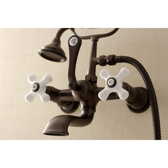 Kingston Brass AE559T5 Aqua Vintage 7-Inch Wall Mount Tub Faucet with Hand Shower, Oil Rubbed Bronze