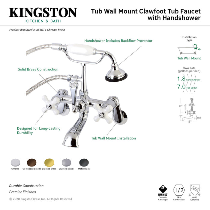 Kingston Brass AE59T5 Aqua Vintage Wall Mount Tub Faucet with Hand Shower, Oil Rubbed Bronze