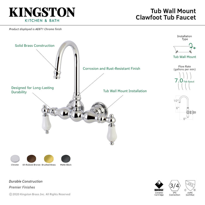 Kingston Brass AE5T5 Aqua Vintage 3-3/8 Inch Wall Mount Tub Faucet, Oil Rubbed Bronze