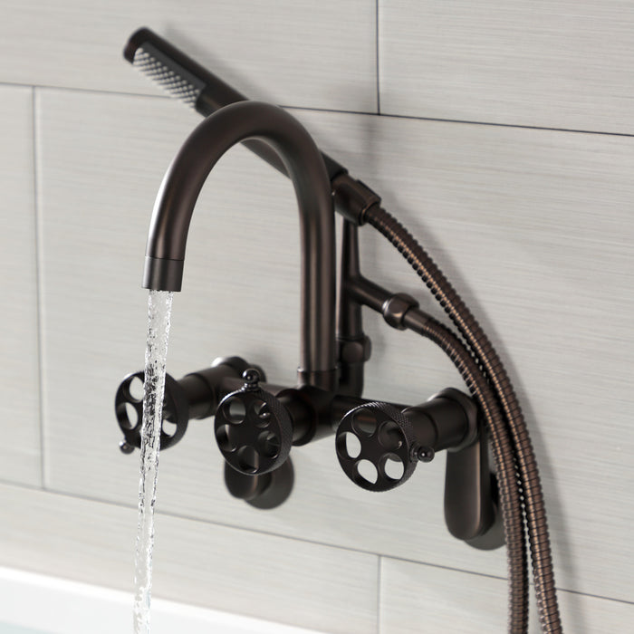 Kingston Brass AE8155RKX Webb 7-Inch Adjustable Wall Mount Clawfoot Tub Faucet with Knurled Handle and Hand Shower, Oil Rubbed Bronze