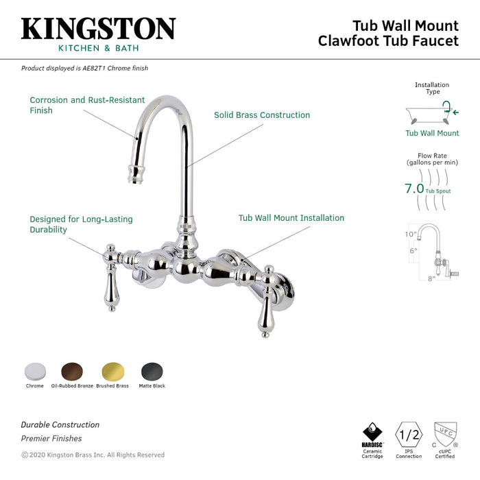 Kingston Brass AE81T5 Aqua Vintage Adjustable Center Wall Mount Tub Faucet, Oil Rubbed Bronze