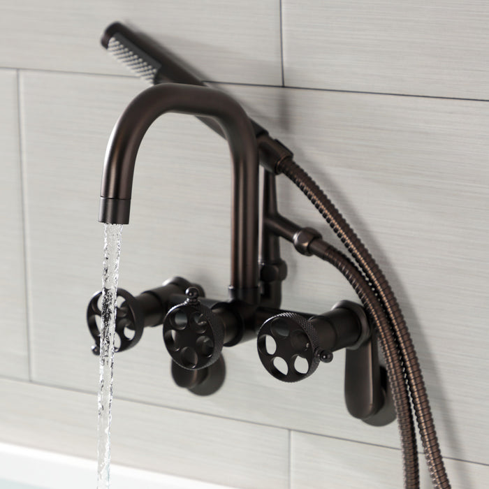 Kingston Brass AE8455RKX Webb 7-Inch Adjustable Wall Mount Clawfoot Tub Faucet with Knurled Handle and Hand Shower, Oil Rubbed Bronze