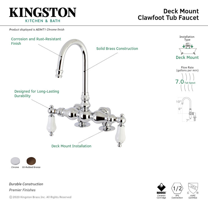 Kingston Brass AE93T5 Auqa Vintage 3-3/8-Inch Deck Mount Tub Faucet, Oil Rubbed Bronze