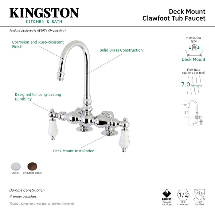Kingston Brass AE95T5 Auqa Vintage 3-3/8-Inch Deck Mount Tub Faucet, Oil Rubbed Bronze
