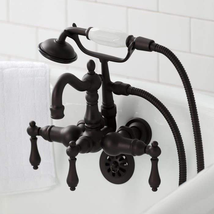 Kingston Brass CA1007T5 Heritage 3-3/8" Tub Wall Mount Clawfoot Tub Faucet with Hand Shower, Oil Rubbed Bronze