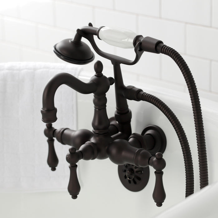 Kingston Brass CA1007T5 Heritage 3-3/8" Tub Wall Mount Clawfoot Tub Faucet with Hand Shower, Oil Rubbed Bronze