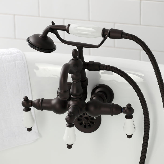 Kingston Brass CA1009T5 Heritage 3-3/8" Tub Wall Mount Clawfoot Tub Faucet with Hand Shower, Oil Rubbed Bronze