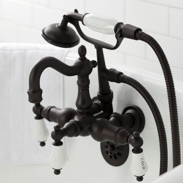 Kingston Brass CA1009T5 Heritage 3-3/8" Tub Wall Mount Clawfoot Tub Faucet with Hand Shower, Oil Rubbed Bronze