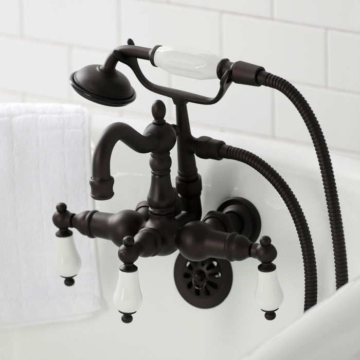 Kingston Brass CA1011T5 Heritage 3-3/8" Tub Wall Mount Clawfoot Tub Faucet with Hand Shower, Oil Rubbed Bronze