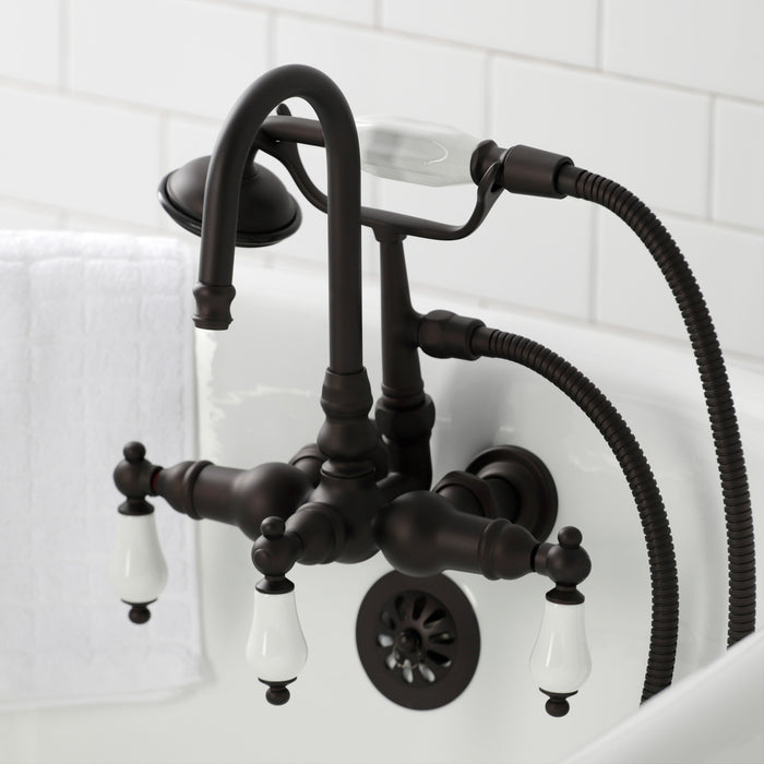 Kingston Brass CA11T5 Vintage 3-3/8" Tub Wall Mount Clawfoot Tub Faucet with Hand Shower, Oil Rubbed Bronze