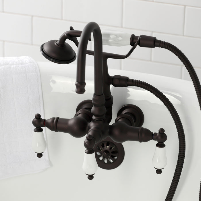 Kingston Brass CA11T5 Vintage 3-3/8" Tub Wall Mount Clawfoot Tub Faucet with Hand Shower, Oil Rubbed Bronze