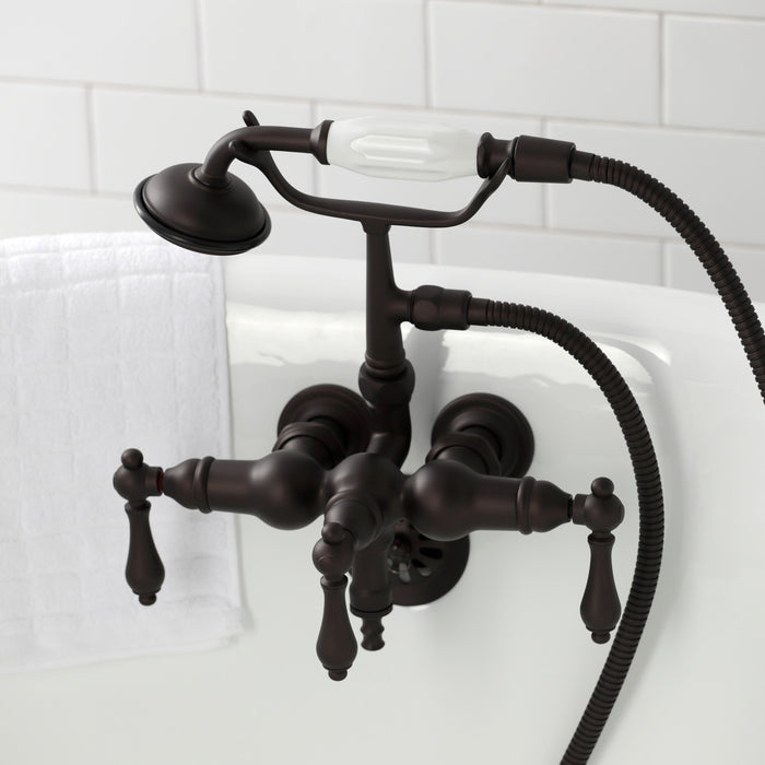 Kingston Brass CA19T5 Vintage 3-3/8" Tub Wall Mount Clawfoot Tub Faucet with Hand Shower, Oil Rubbed Bronze