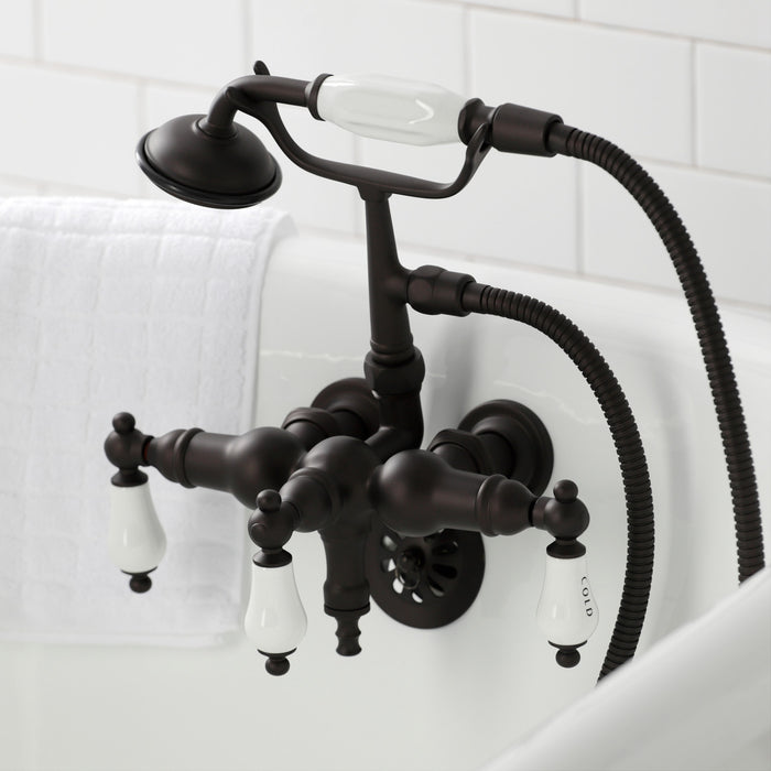 Kingston Brass CA21T5 Vintage 3-3/8" Tub Wall Mount Clawfoot Tub Faucet with Hand Shower, Oil Rubbed Bronze