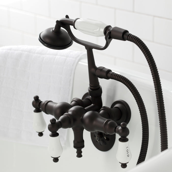 Kingston Brass CA21T5 Vintage 3-3/8" Tub Wall Mount Clawfoot Tub Faucet with Hand Shower, Oil Rubbed Bronze