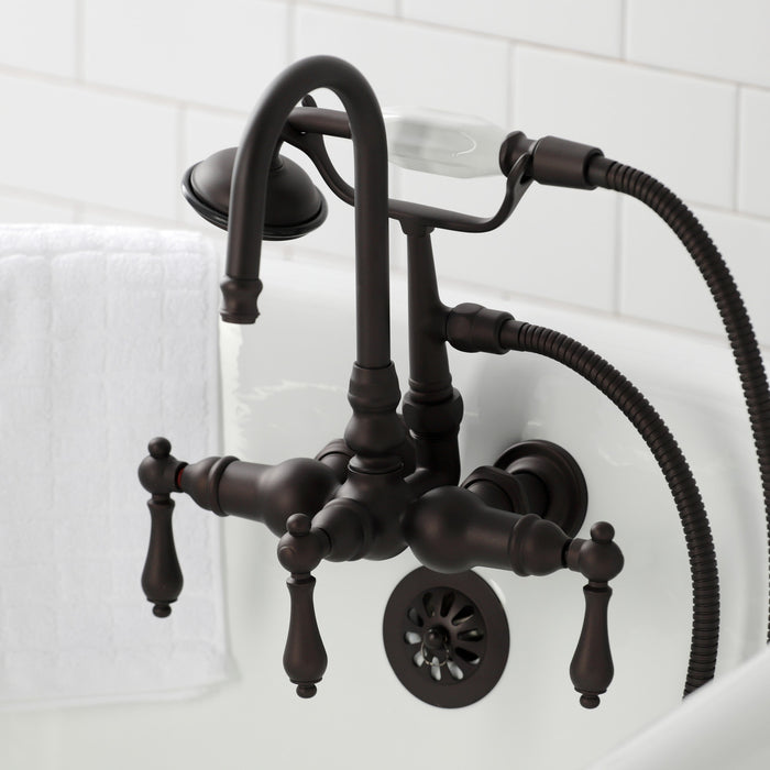 Kingston Brass CA7T5 Vintage 3-3/8" Tub Wall Mount Clawfoot Tub Faucet with Hand Shower, Oil Rubbed Bronze