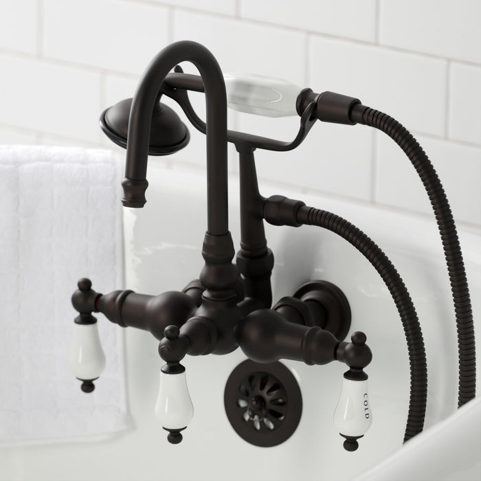 Kingston Brass CA9T5 Vintage 3-3/8" Tub Wall Mount Clawfoot Tub Faucet with Hand Shower, Oil Rubbed Bronze