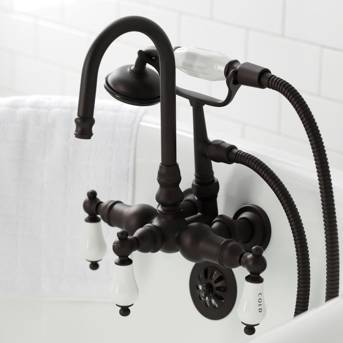 Kingston Brass CA9T5 Vintage 3-3/8" Tub Wall Mount Clawfoot Tub Faucet with Hand Shower, Oil Rubbed Bronze