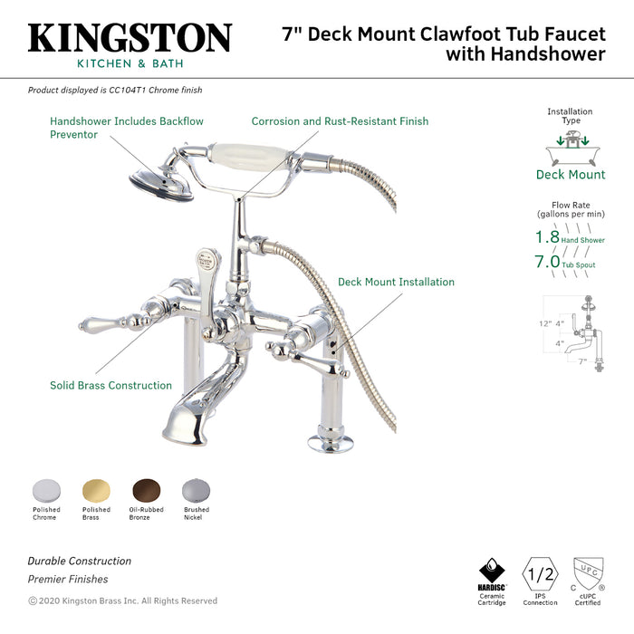 Kingston Brass CC103T5 Vintage 7-Inch Deck Mount Clawfoot Tub Faucet, Oil Rubbed Bronze