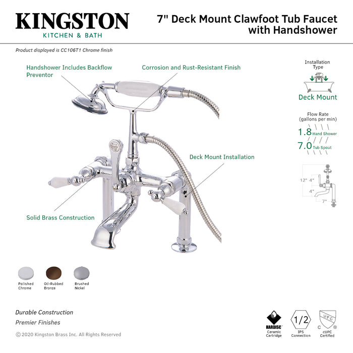 Kingston Brass CC105T5 Vintage 7-Inch Deck Mount Clawfoot Tub Faucet, Oil Rubbed Bronze