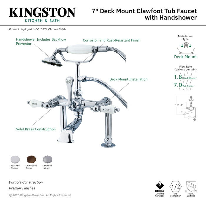 Kingston Brass CC107T5 Vintage 7-Inch Deck Mount Clawfoot Tub Faucet, Oil Rubbed Bronze