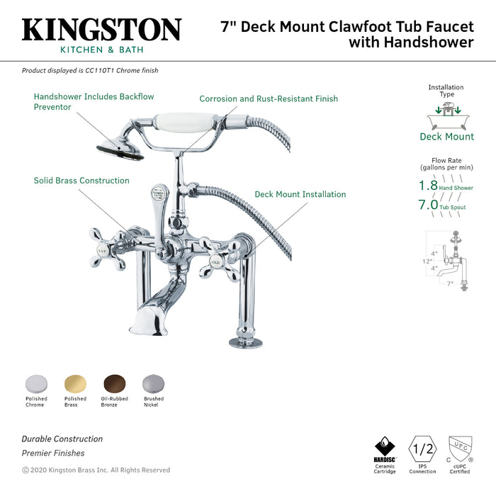 Kingston Brass CC109T5 Vintage 7-Inch Deck Mount Clawfoot Tub Faucet with Hand Shower, Oil Rubbed Bronze