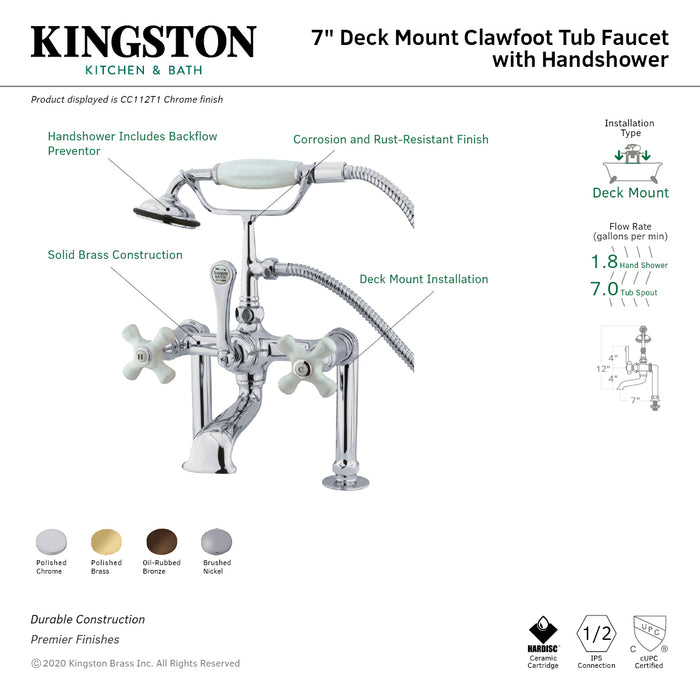 Kingston Brass CC111T5 Vintage 7-Inch Deck Mount Clawfoot Tub Faucet with Hand Shower, Oil Rubbed Bronze