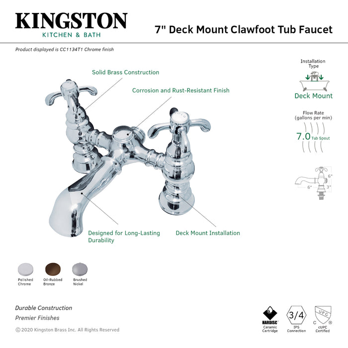 Kingston Brass CC1134T5 Vintage 7-Inch Deck Mount Tub Faucet, Oil Rubbed Bronze