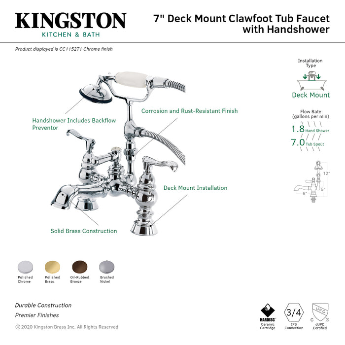 Kingston Brass CC1152T5 Vintage 7-Inch Deck Mount Tub Faucet with Hand Shower, Oil Rubbed Bronze