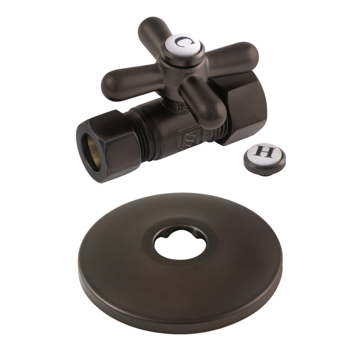 Kingston Brass CC44455XK 5/8" OD Comp x 1/2" OD Comp Quarter-Turn Straight Stop Valve with Flange, Oil Rubbed Bronze