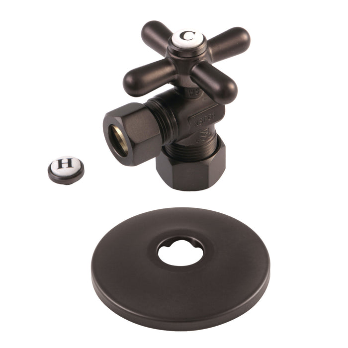 Kingston Brass CC54405XK 5/8" OD Comp x 1/2" OD Comp Quarter-Turn Angle Stop Valve with Flange, Oil Rubbed Bronze