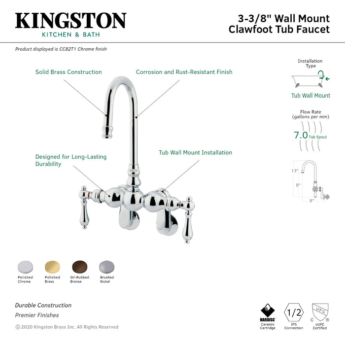Kingston Brass CC81T5 Vintage Adjustable Center Wall Mount Tub Faucet, Oil Rubbed Bronze