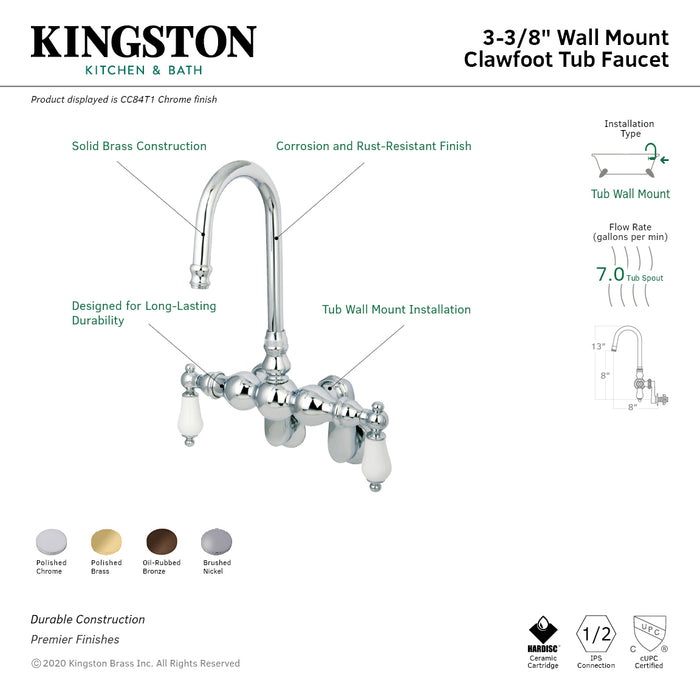 Kingston Brass CC83T5 Vintage Adjustable Center Wall Mount Tub Faucet, Oil Rubbed Bronze
