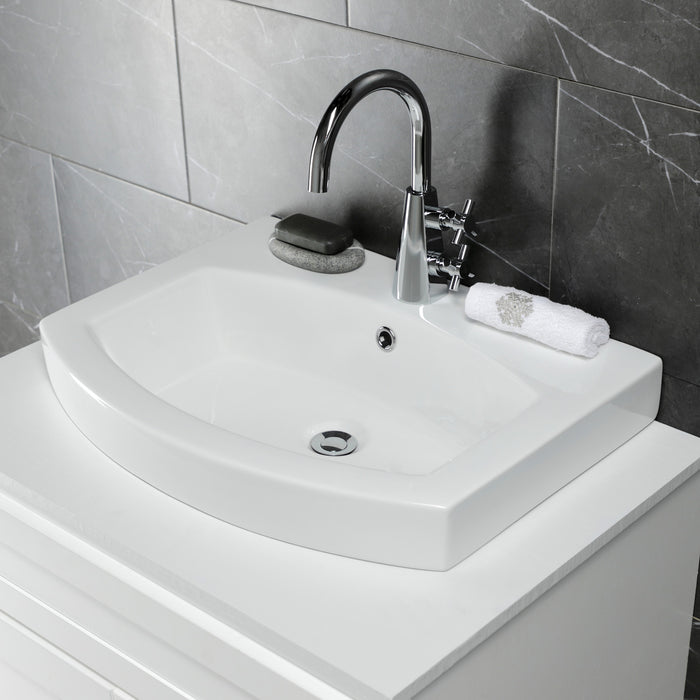 Kingston Brass EV2418 Inflection 24" Ceramic Bathroom Sink (1-Hole), White