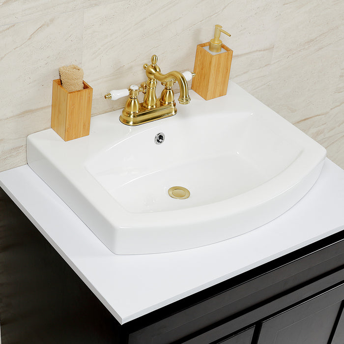 Kingston Brass EV2418W34 Inflection 24" Ceramic Bathroom Sink (4-Inch, 3-Hole), White