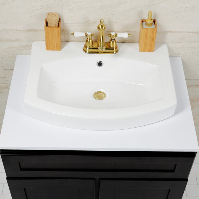 Kingston Brass EV2418W34 Inflection 24" Ceramic Bathroom Sink (4-Inch, 3-Hole), White
