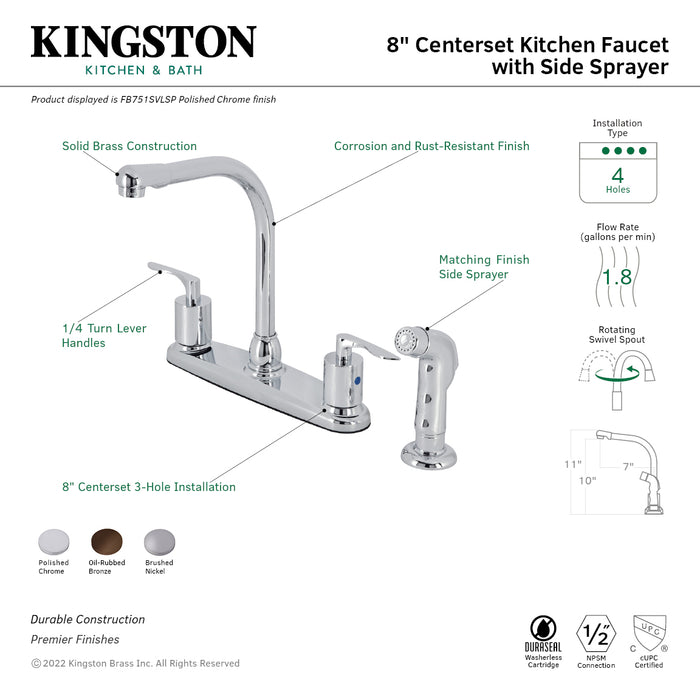 Kingston Brass FB755SVLSP Serena Centerset Kitchen Faucet with Plastic Sprayer, Oil Rubbed Bronze