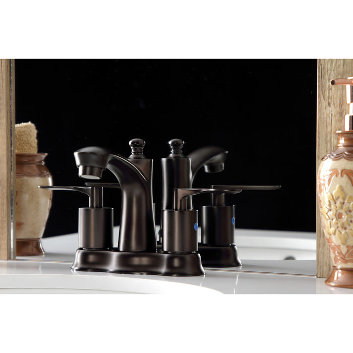 Kingston Brass FB7615SVL Two-Handle 3-Hole Deck Mount 4" Centerset Bathroom Faucet with Retail Pop-Up in Oil Rubbed Bronze