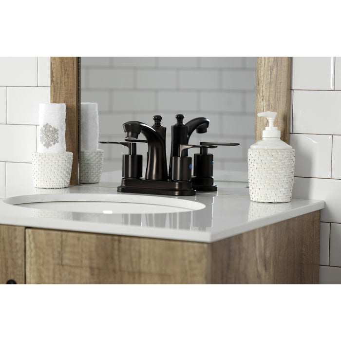 Kingston Brass FB7625SVL Two-Handle 3-Hole Deck Mount 4" Centerset Bathroom Faucet with Retail Pop-Up in Oil Rubbed Bronze