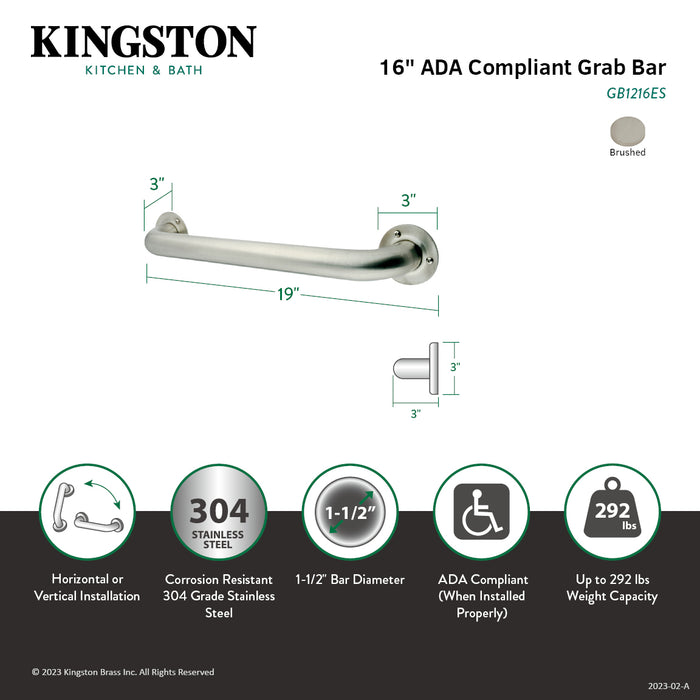 Kingston Brass GB1216ES 16" Stainless Steel Grab Bar, Brushed Nickel