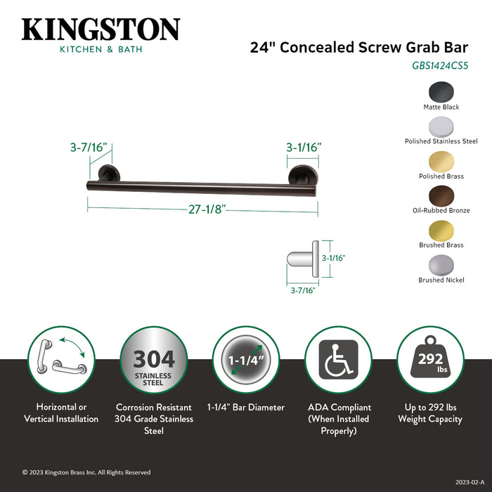 Kingston Brass GBS1424CS5 Berwyn 24" Grab Bar, 1-1/4" O.D, Oil Rubbed Bronze