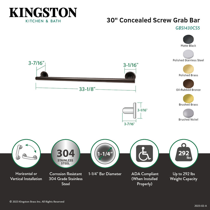 Kingston Brass GBS1430CS5 Berwyn 30" Grab Bar, 1-1/4" O.D, Oil Rubbed Bronze