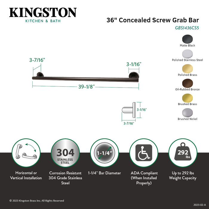 Kingston Brass GBS1436CS5 Berwyn 36" Grab Bar, 1-1/4" O.D, Oil Rubbed Bronze