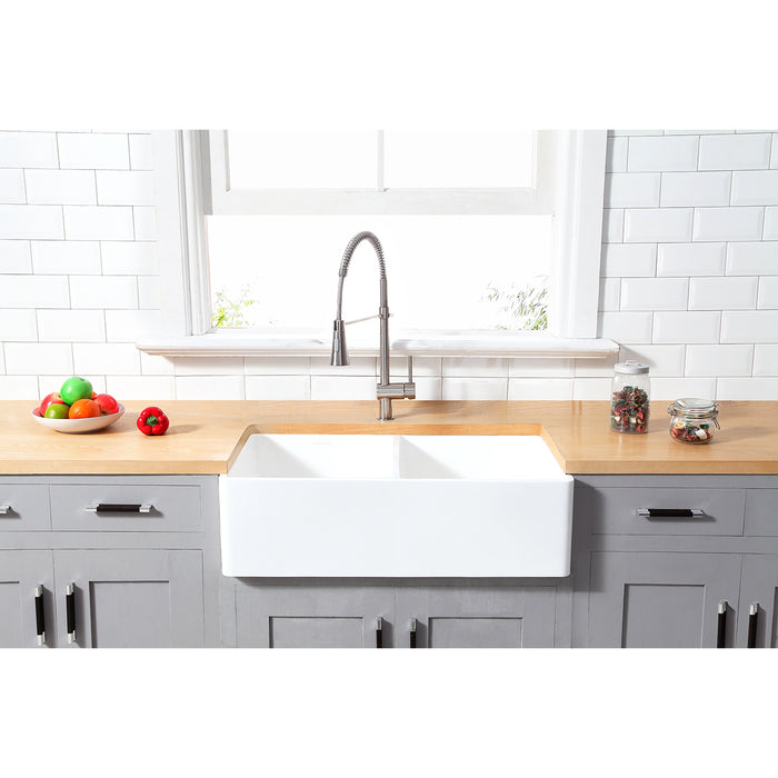 Gourmetier GKFA331810BCD Solid Surface Double Bowl Farmhouse Kitchen Sink, Matte White
